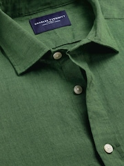 Charles Tyrwhitt Green Plain Pure Linen Shorts Sleeve Shirt - Image 4 of 5