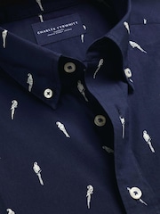 Charles Tyrwhitt Navy Shorts Sleeve Printed Stretch Washed Poplin Shirt - Image 3 of 4