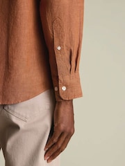 Charles Tyrwhitt Burnt Orange Plain Pure Linen Shorts Sleeve Shirt - Image 2 of 5
