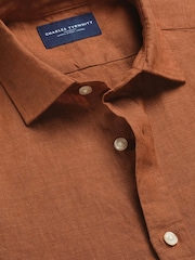 Charles Tyrwhitt Burnt Orange Plain Pure Linen Shorts Sleeve Shirt - Image 4 of 5