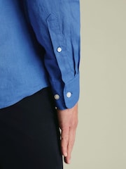 Charles Tyrwhitt Blue Plain Pure Linen Shorts Sleeve Shirt - Image 3 of 5