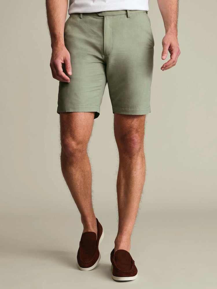 Charles Tyrwhitt Green Cotton Linen Shorts - Image 1 of 5