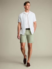 Charles Tyrwhitt Green Cotton Linen Shorts - Image 2 of 5