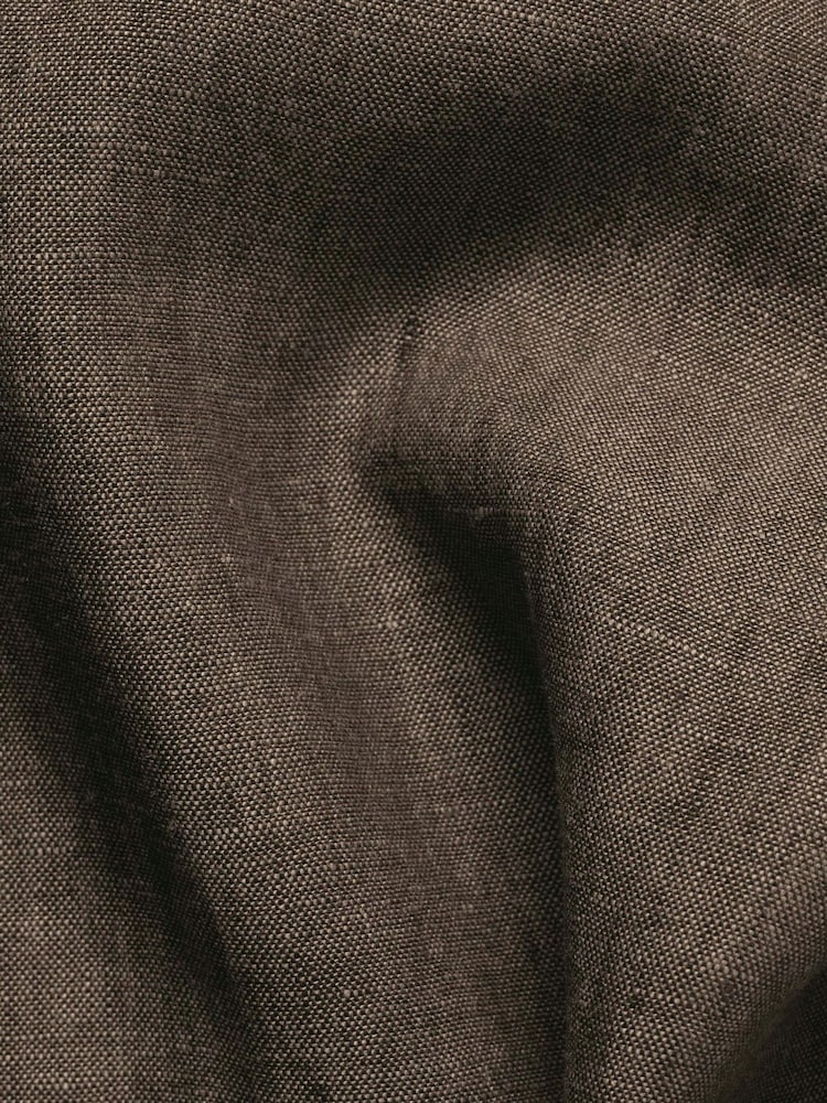 Charles Tyrwhitt Brown Plain Pure Linen Shorts Sleeve Shirt - Image 4 of 4