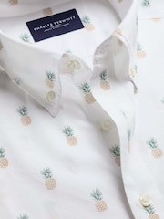 Charles Tyrwhitt Off White Shorts Sleeve Printed Stretch Washed Poplin Shirt - Image 4 of 5