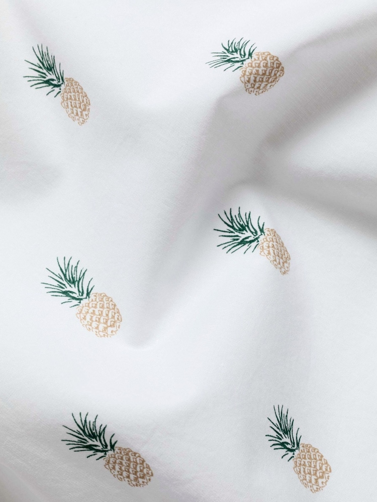 Charles Tyrwhitt Off White Shorts Sleeve Printed Stretch Washed Poplin Shirt - Image 5 of 5