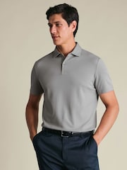 Charles Tyrwhitt Grey Shorts Sleeve Cotton Stretch Smart Pique Polo Shirt - Image 1 of 5