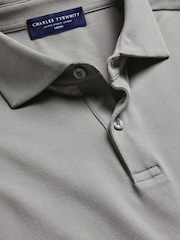 Charles Tyrwhitt Grey Shorts Sleeve Cotton Stretch Smart Pique Polo Shirt - Image 4 of 5