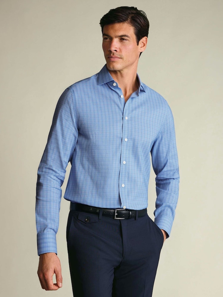 Charles Tyrwhitt Blue Non-Iron Performance Twill Check Shirt - Image 1 of 7