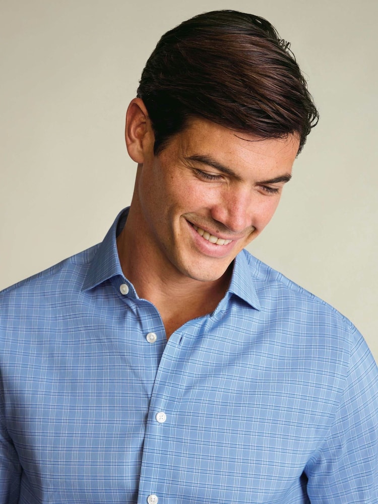 Charles Tyrwhitt Blue Non-Iron Performance Twill Check Shirt - Image 2 of 7