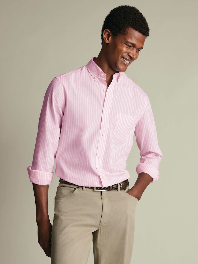Charles Tyrwhitt Pink Stripe Stretch Washed Poplin Shirt - Image 1 of 5 Charles Tyrwhitt Pink Stripe Stretch Washed Poplin Shirt - Image 1 of 5
