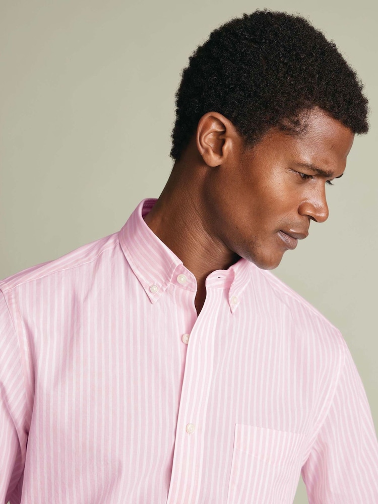 Charles Tyrwhitt Pink Stripe Stretch Washed Poplin Shirt - Image 2 of 5 Charles Tyrwhitt Pink Stripe Stretch Washed Poplin Shirt - Image 2 of 5