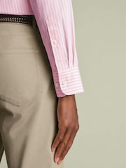 Charles Tyrwhitt Pink Stripe Stretch Washed Poplin Shirt - Image 3 of 5
