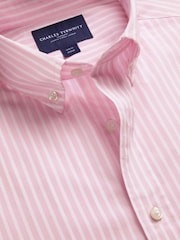 Charles Tyrwhitt Pink Stripe Stretch Washed Poplin Shirt - Image 4 of 5