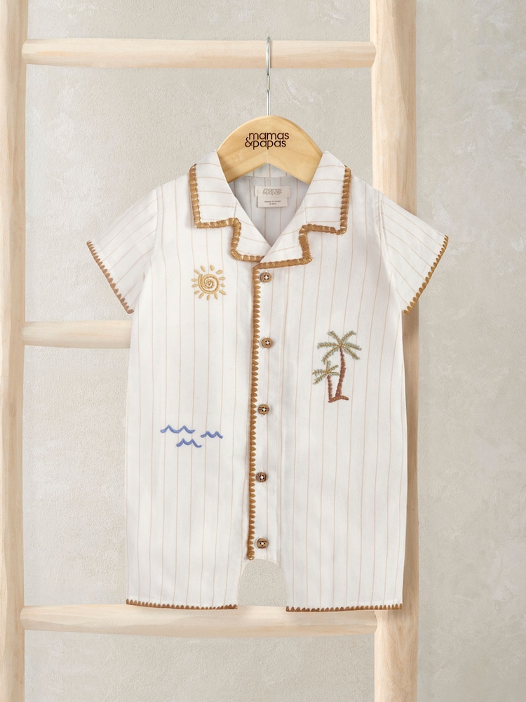 Mamas & Papas Cream Holiday Embroidered Shirt Romper - Image 1 of 1