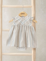Mamas & Papas Brown Woven Stripe Dress - Image 3 of 3