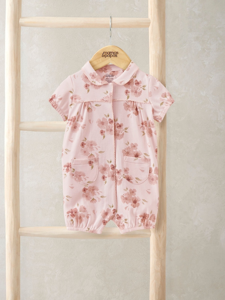 Mamas & Papas Pink Jersey Floral Print Romper - Image 1 of 1
