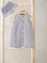 Mamas & Papas Blue Stripe Shortie Romper And Hat - Image 1 of 3