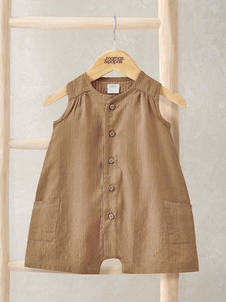 Mamas & Papas Brown Seersucker Romper - Image 1 of 1