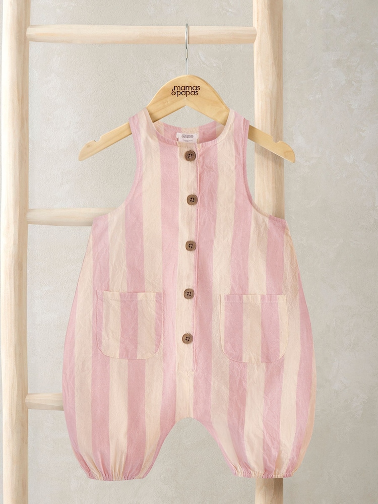 Mamas & Papas Pink Sleeveless Stripe Romper - Image 1 of 1 Mamas & Papas Pink Sleeveless Stripe Romper - Image 1 of 1