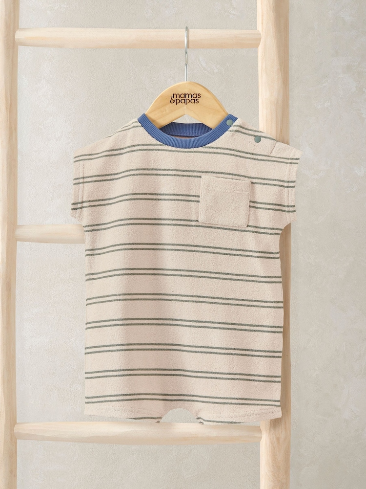 Mamas & Papas Cream Stripe Towelling Romper - Image 1 of 1