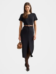 Forever New Black Bailee Belted Tailored Midi Dress - Image 1 of 4
