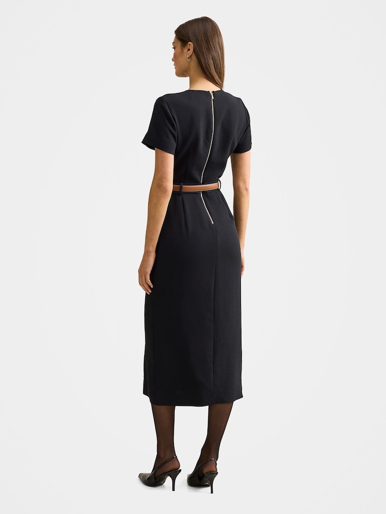 Forever New Black Bailee Belted Tailored Midi Dress - Image 2 of 4