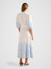 Forever New Blue Esther Embroidered Midi Dress Contains Linen - Image 2 of 4