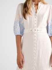 Forever New Blue Esther Embroidered Midi Dress Contains Linen - Image 3 of 4