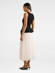 Forever New Black Peony Pleated Mixed Midi Dress Contains Linen - Image 2 of 4