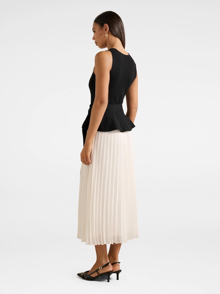 Forever New Black Peony Pleated Mixed Midi Dress Contains Linen - Image 2 of 4