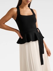 Forever New Black Peony Pleated Mixed Midi Dress Contains Linen - Image 3 of 4