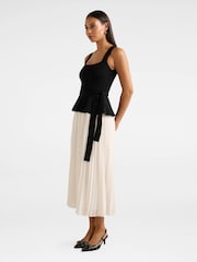 Forever New Black Peony Pleated Mixed Midi Dress Contains Linen - Image 4 of 4