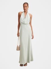 Forever New Green Becca Cowl Halter Neck Satin Gown - Image 1 of 4
