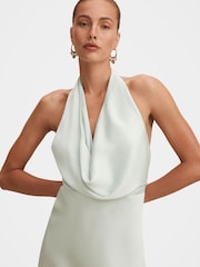 Forever New Green Becca Cowl Halter Neck Satin Gown - Image 3 of 4