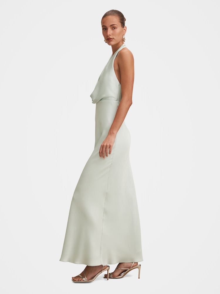 Forever New Green Becca Cowl Halter Neck Satin Gown - Image 4 of 4 Forever New Green Becca Cowl Halter Neck Satin Gown - Image 4 of 4