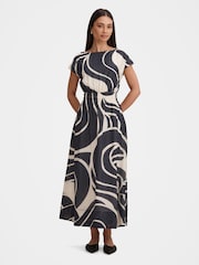 Forever New Blue Callie Elastic Waist Midi Dress Contains Linen - Image 1 of 4