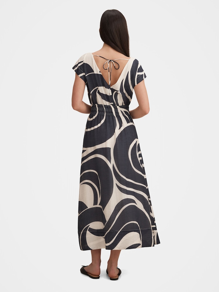 Forever New Blue Callie Elastic Waist Midi Dress Contains Linen - Image 2 of 4