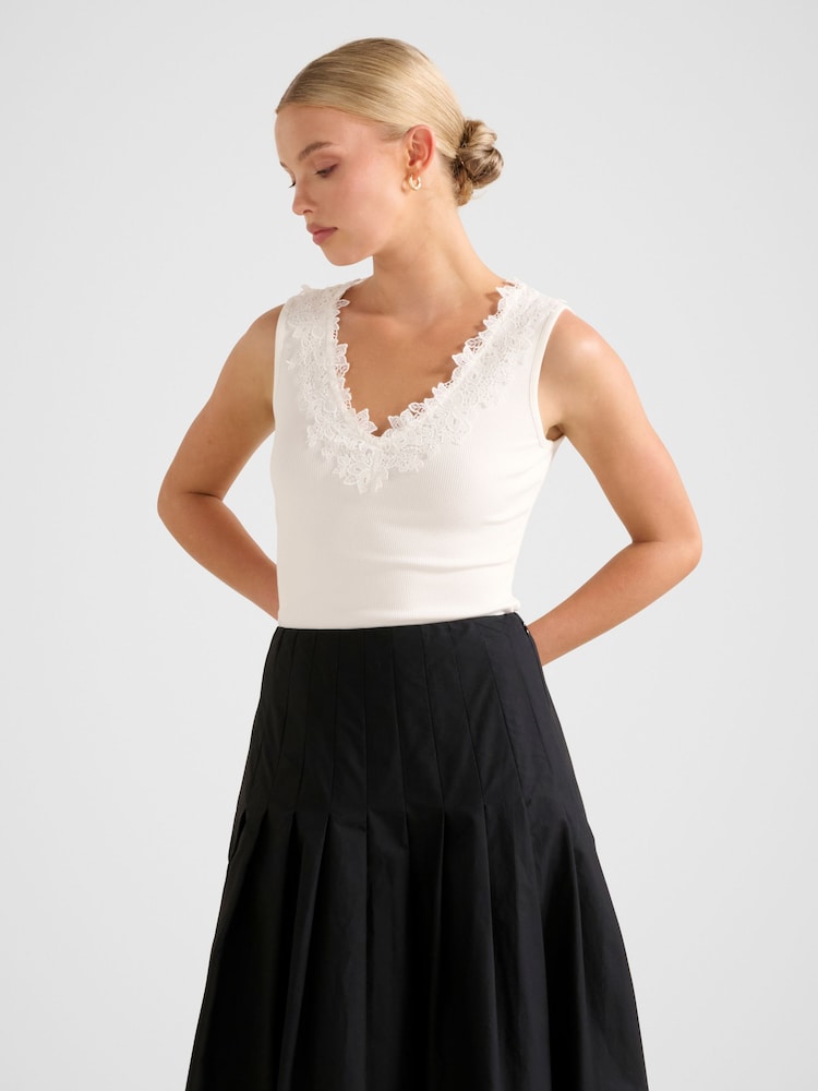 Forever New White Sylvie Lace Trim Tank Top - Image 1 of 5