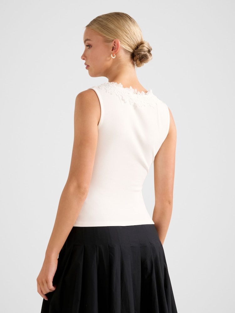 Forever New White Sylvie Lace Trim Tank Top - Image 2 of 5