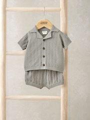 Mamas & Papas Green Knitted Shirt & Shorts Outfit Set - Image 1 of 3