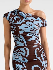 Forever New Brown Paris Draped Mesh Midi Dress - Image 3 of 4