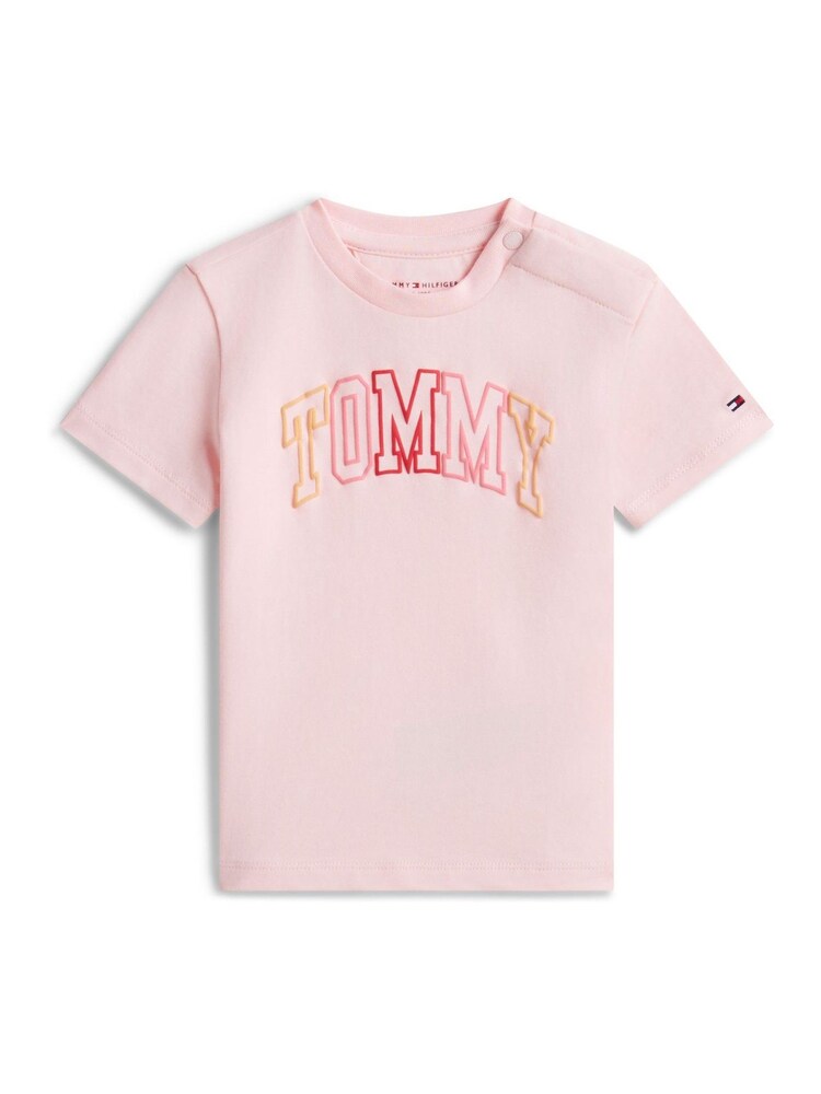 Tommy Hilfiger Pink Outline Logo Jersey T-Shirt - Image 1 of 2