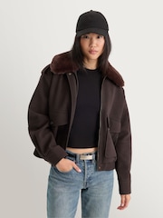 Good American Brown The Faux Leather Bomber Jacket - Image 1 of 7