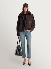 Good American Brown The Faux Leather Bomber Jacket - Image 3 of 7