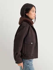 Good American Brown The Faux Leather Bomber Jacket - Image 4 of 7