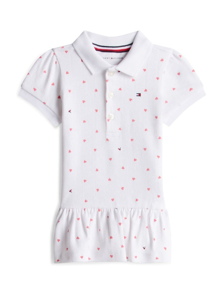 Tommy Hilfiger White Heart Print Pointelle Polo Dress - Image 1 of 2
