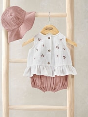Mamas & Papas Pink Peony Bloomers, Swing Top & Hat Set - Image 1 of 4