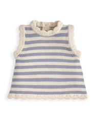 Mamas & Papas Blue Stripe Scallop Edge Knit Top & Shorts Set - Image 2 of 3