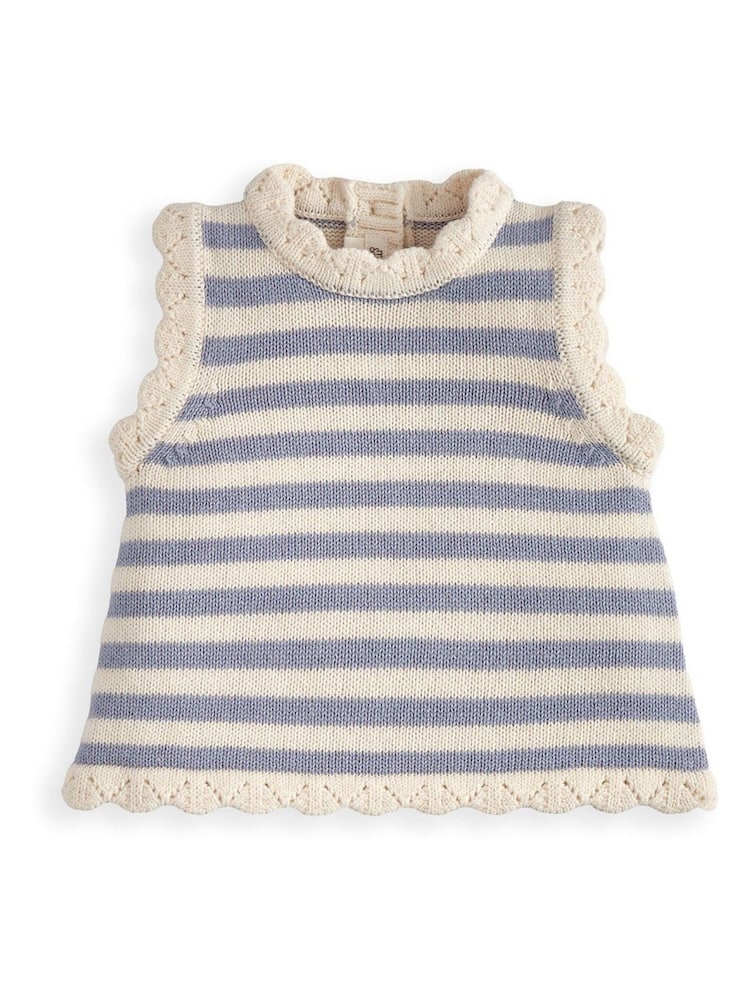 Mamas & Papas Blue Stripe Scallop Edge Knit Top & Shorts Set - Image 2 of 3